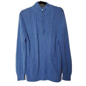 Izod Blue Cable Knit Sweater Long Sleeve 1/4 Zip